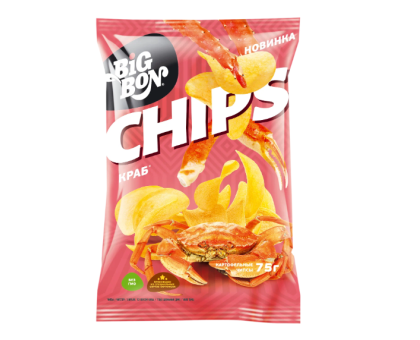 Картофельные чипсы BIGBON CHIPS со вкусом Краба, 75г 