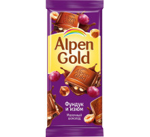 Шоколад Alpen Gold молочный, орех и изюм, 85г