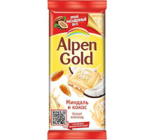 Шоколад Alpen Gold белый, миндаль и кокос, 85 г